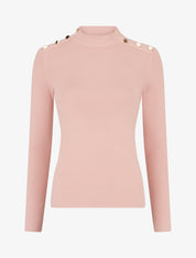 Pull côtelé ajusté à boutons dorés - Rose - 1