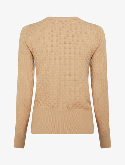 Pull ajusté en maille texturée à col rond - Camel - 2
