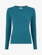 Pull ajusté en maille texturée à col rond - Bleu canard - 1