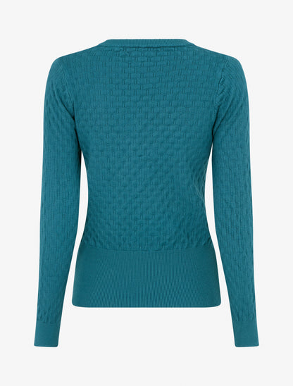 Pull ajusté en maille texturée à col rond - Bleu canard - 2