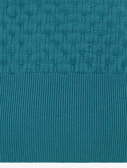 Pull ajusté en maille texturée à col rond - Bleu canard - 3