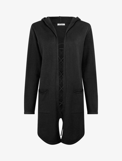 Gilet long uni à cordons de serrage au dos - Noir - 1