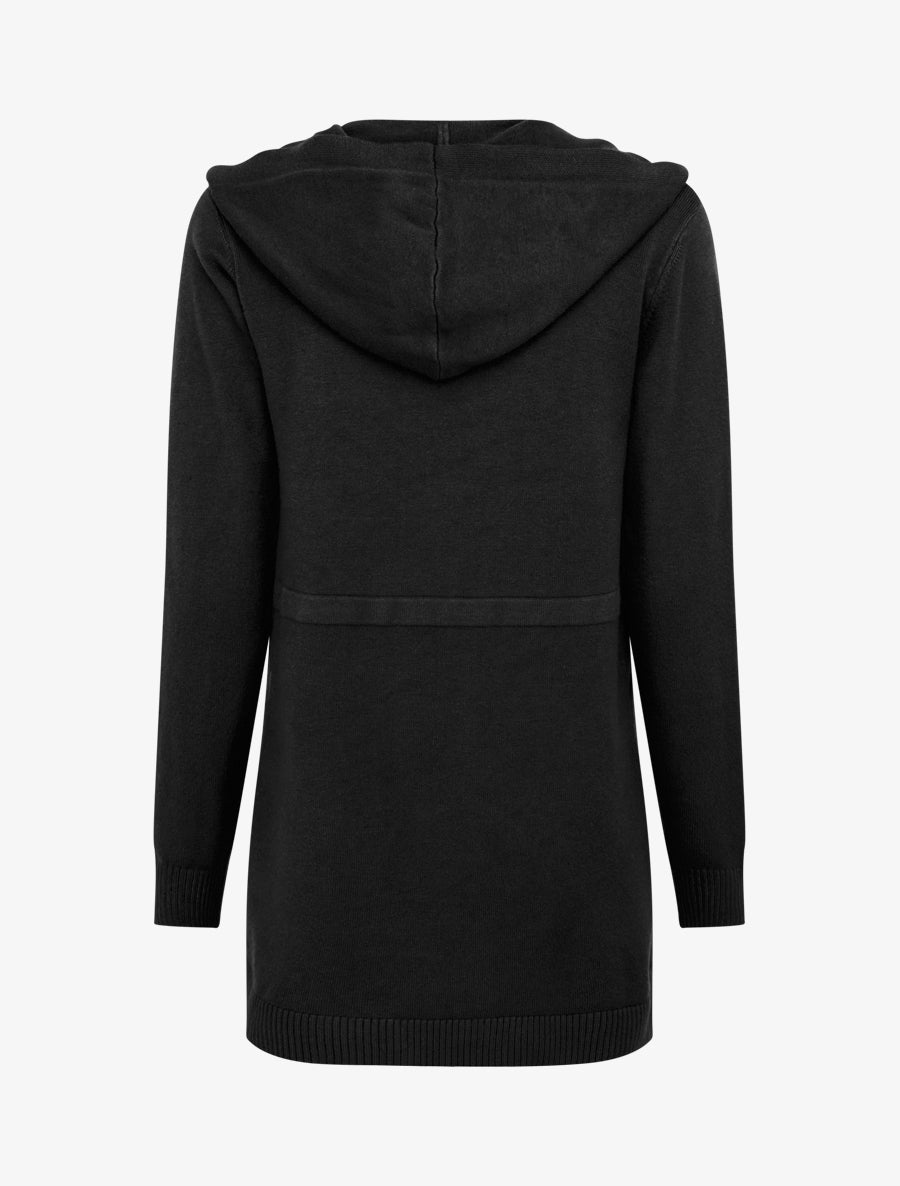 Gilet long uni à capuche - Noir - 2