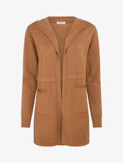 Gilet long uni à capuche - Camel - 1