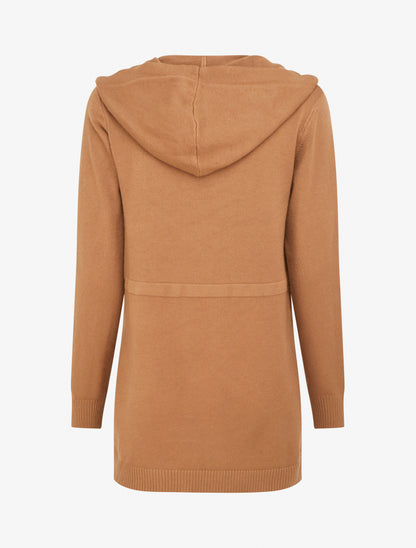 Gilet long uni à capuche - Camel - 2