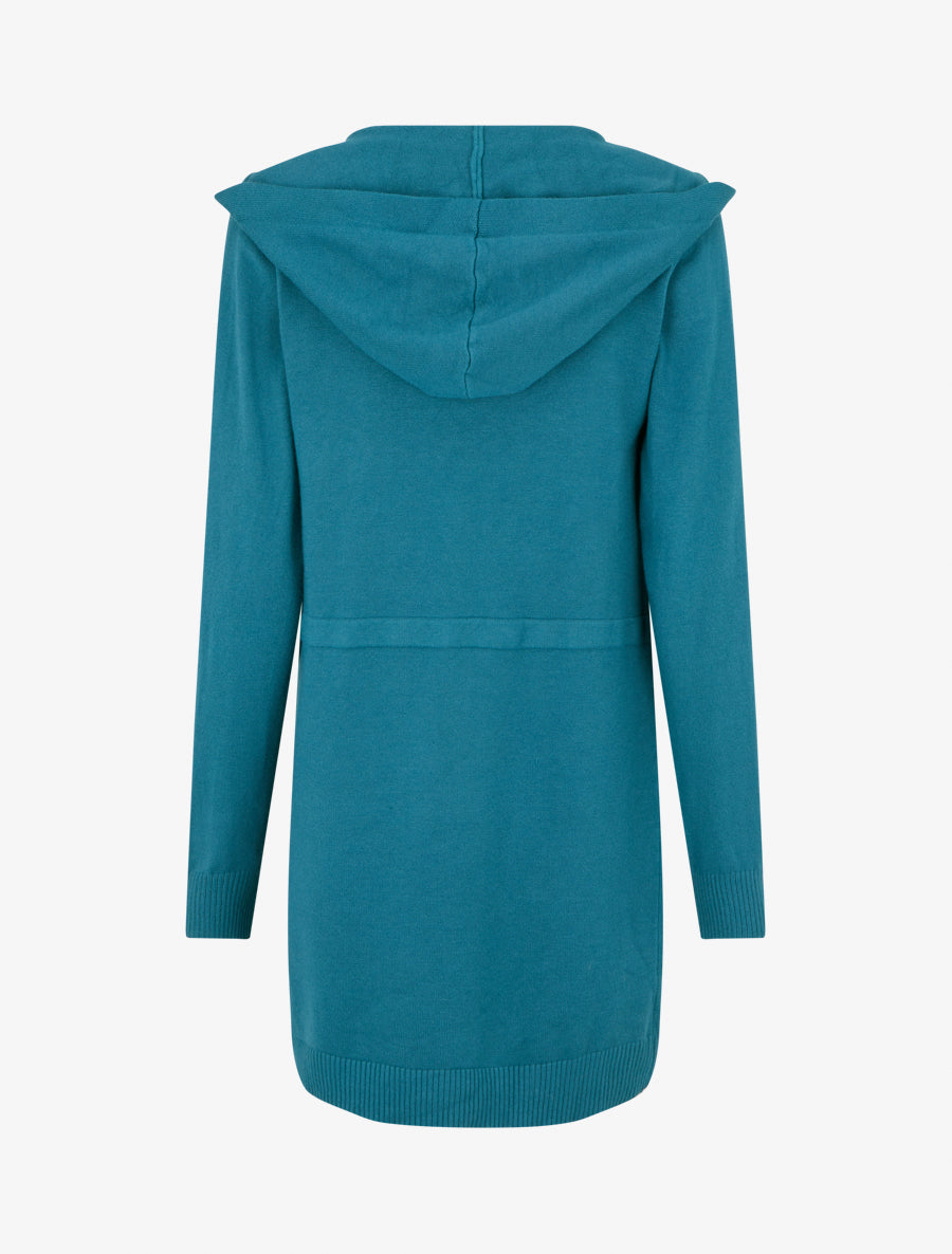 Gilet long uni à capuche - Bleu canard - 2