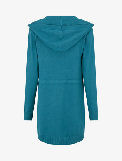 Gilet long uni à capuche - Bleu canard - 2