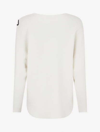 Pull uni à broderie fleur - Blanc - 2