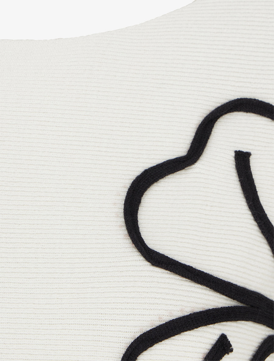 Pull uni à broderie fleur - Blanc - 3