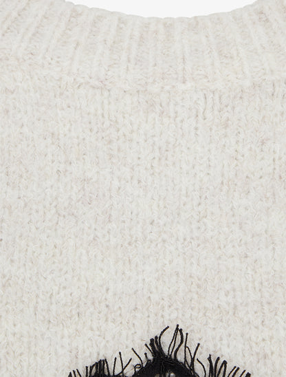 Pull droit à dentelle - Écru - 3