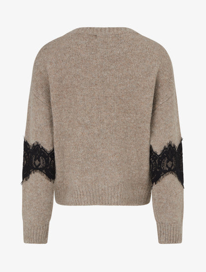Pull droit à dentelle - Taupe - 2