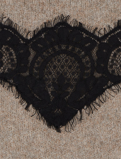 Pull droit à dentelle - Taupe - 3