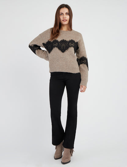 Gerader Pullover mit Spitze - Maulwurf