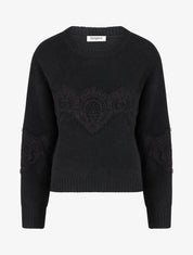 Pull droit à dentelle - Noir - 1