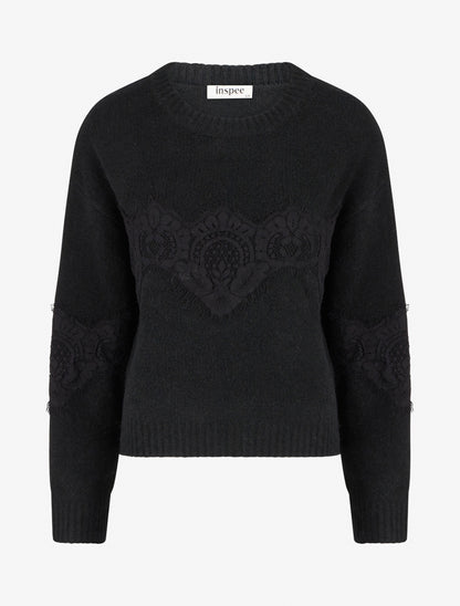 Pull droit à dentelle - Noir - 1