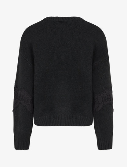 Pull droit à dentelle - Noir - 2