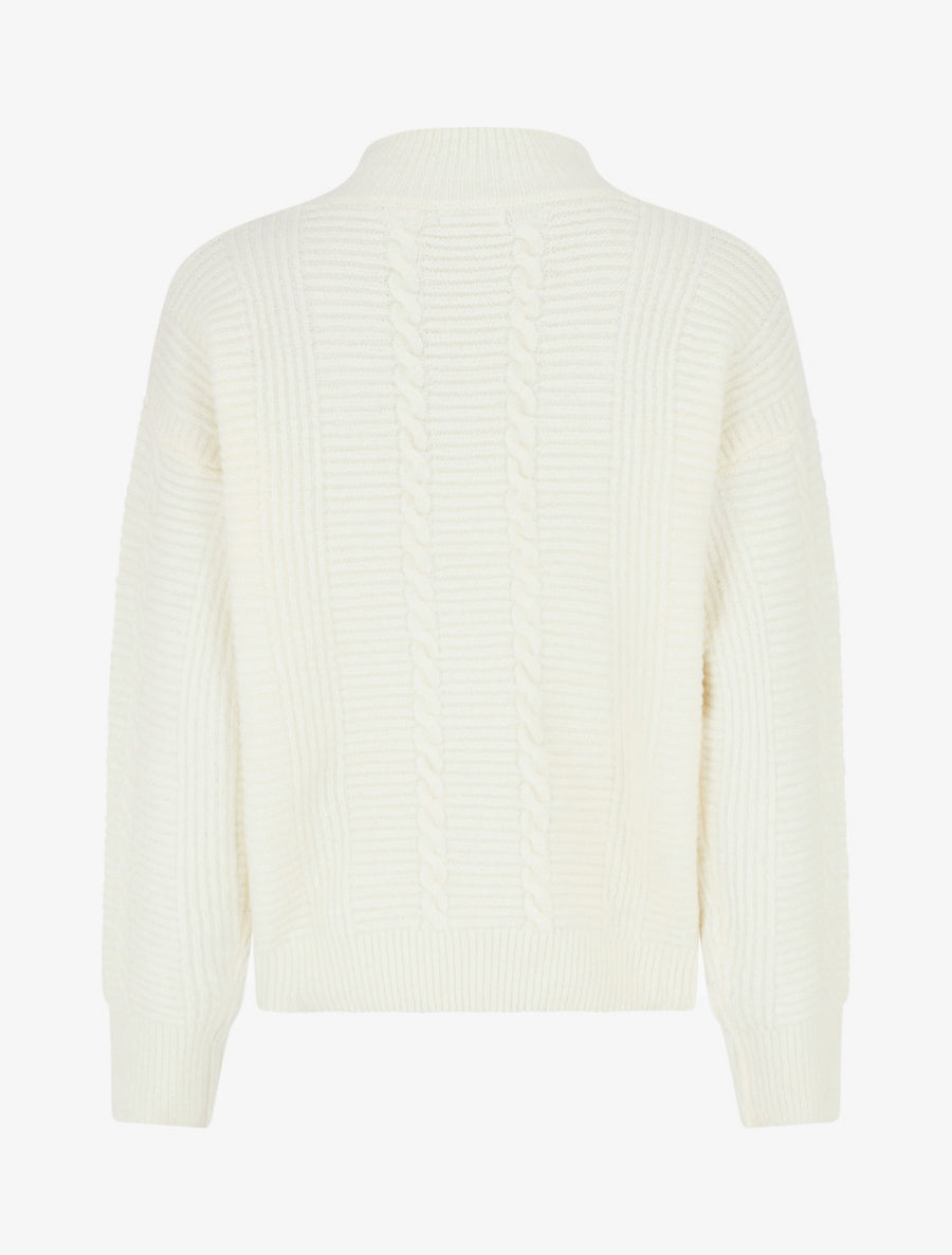 Pull uni texturé en maille - Écru - 2