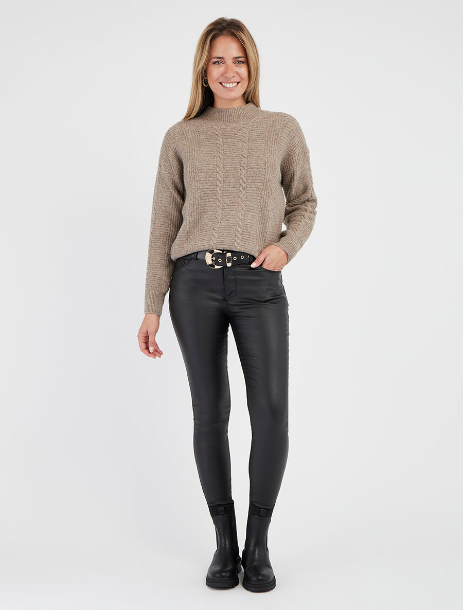 Texturierter einfarbiger Strickpullover - Maulwurf