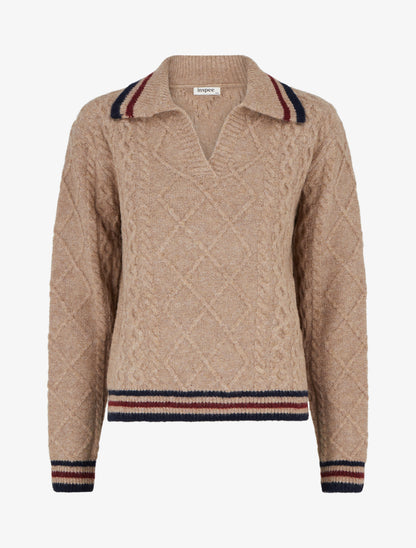 Pull texturé en maille à col V - Camel - 1