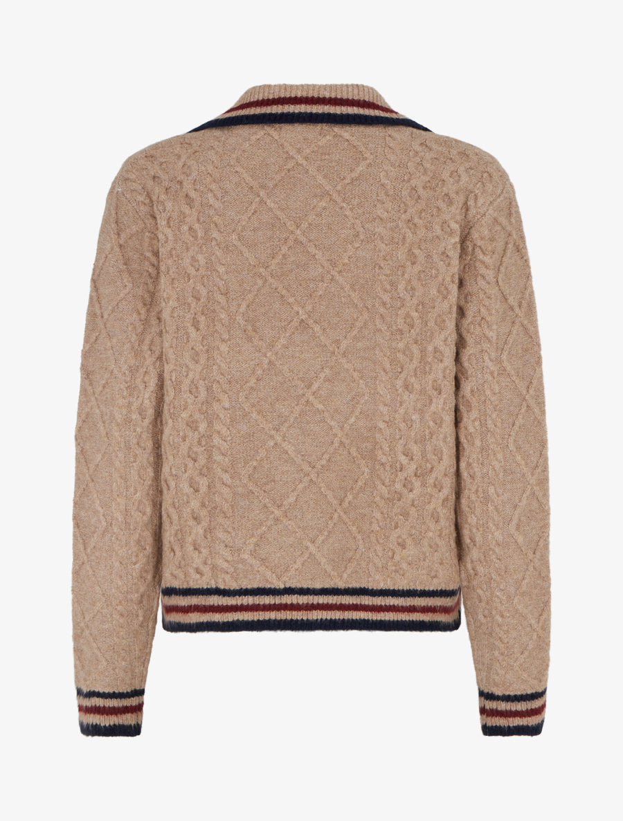 Pull texturé en maille à col V - Camel - 2