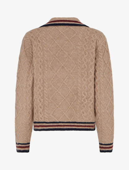 Pull texturé en maille à col V - Camel - 2