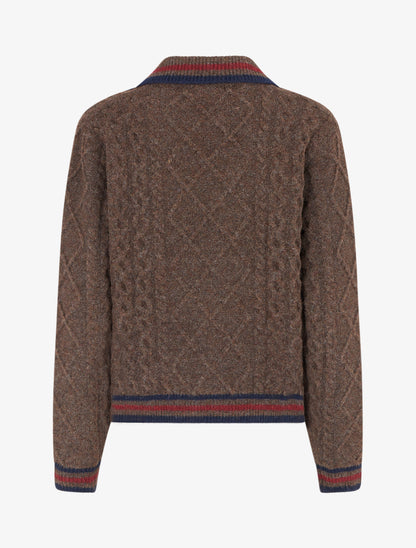 Pull texturé en maille à col V - Marron - 2