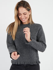 Flauschiger Pullover mit gewellten Rändern - Grau