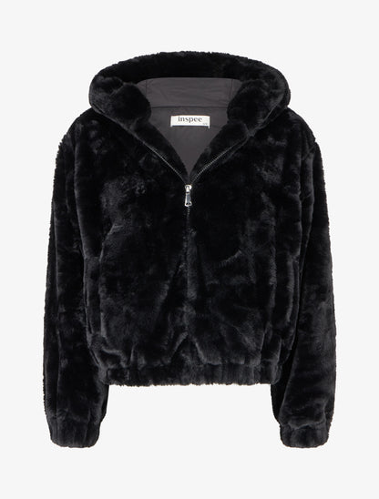 Manteau court en fourrure synthétique - Noir - 1