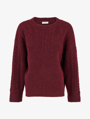 Pull droit à col rond en maille stylisée - Bordeaux - 1