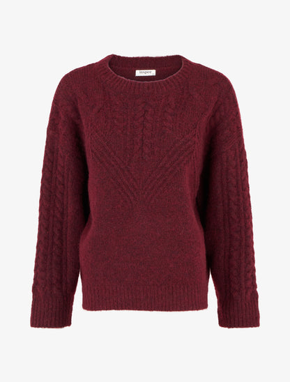 Pull droit à col rond en maille stylisée - Bordeaux - 1