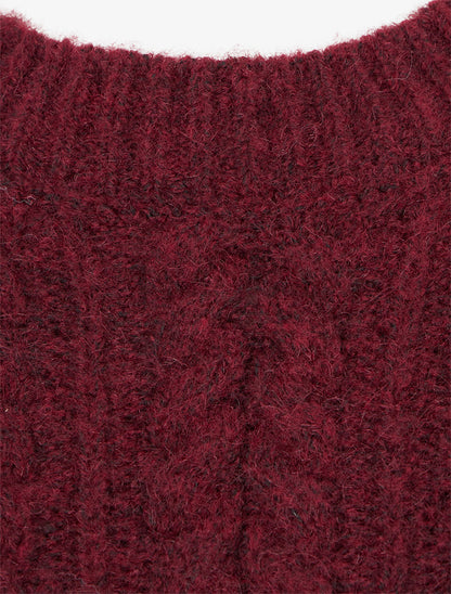 Pull droit à col rond en maille stylisée - Bordeaux - 3