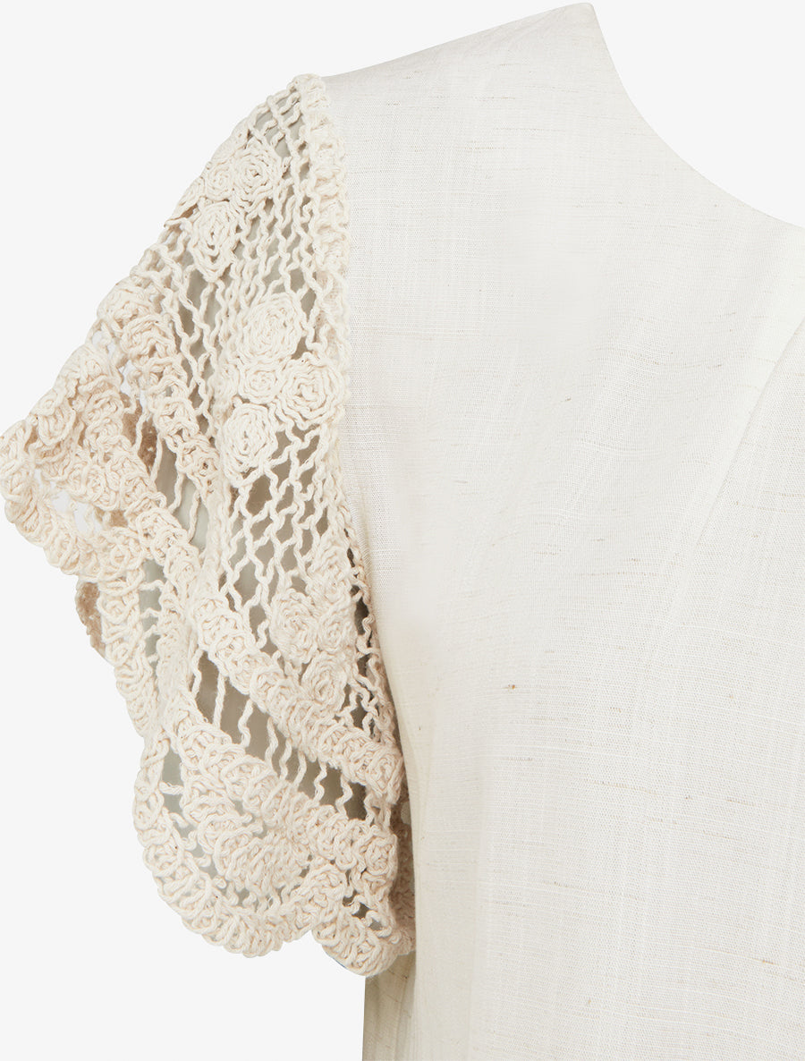 Top uni à manches courtes brodées - Crème - 3