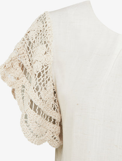 Top uni à manches courtes brodées - Crème - 3