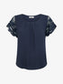 Top uni à manches courtes brodées - Marine - 1