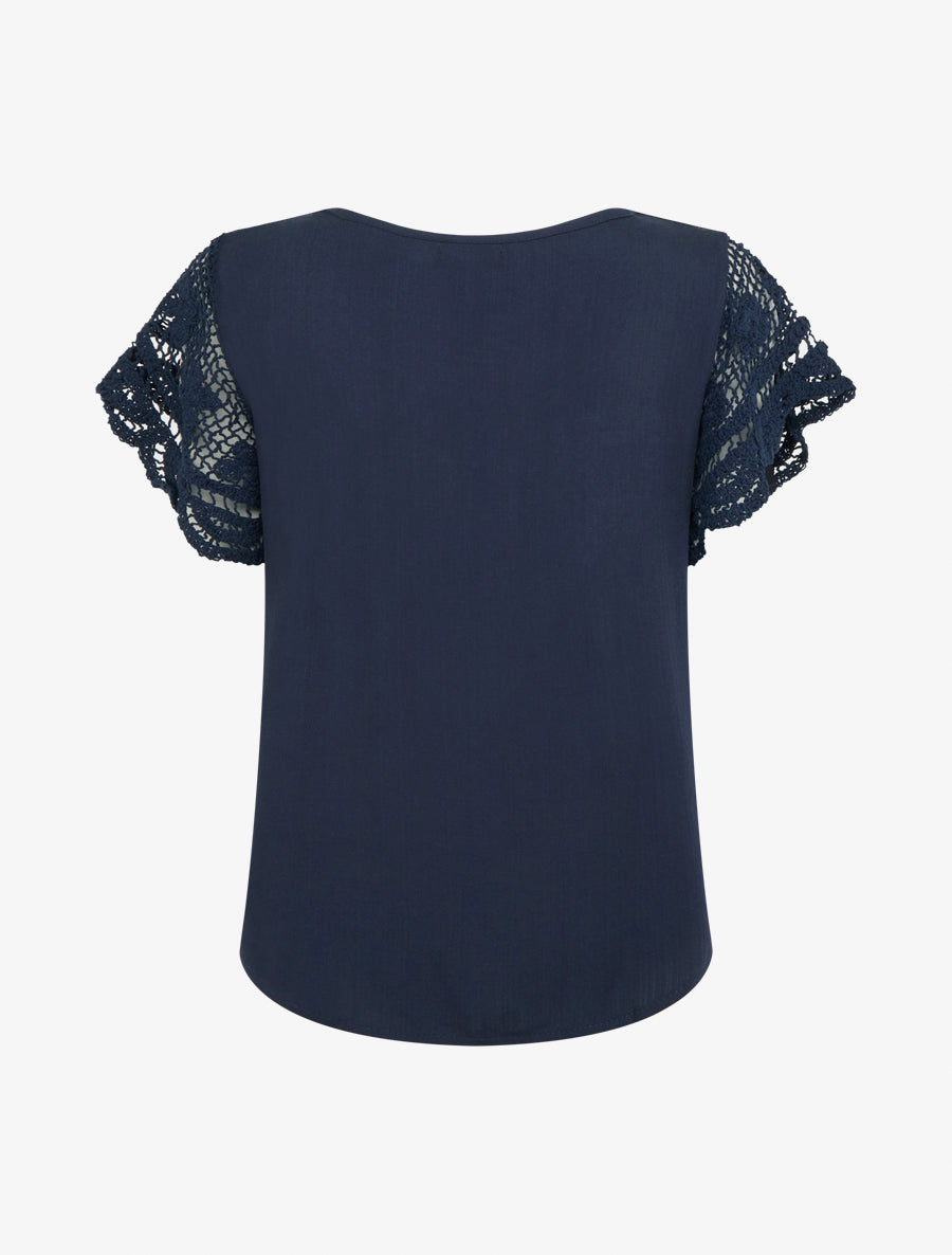Top uni à manches courtes brodées - Marine - 2