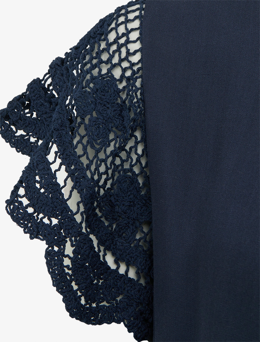 Top uni à manches courtes brodées - Marine - 3