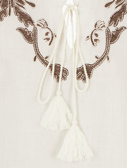 Top brodé à mancherons volantés - Crème - 3