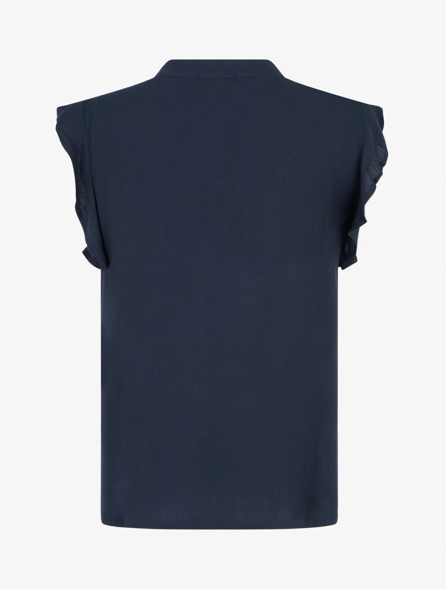 Top brodé à mancherons volantés - Marine - 2