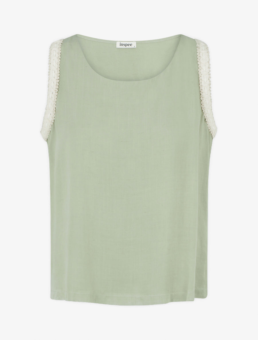 Top fluide uni sans manches - Vert amande - 1