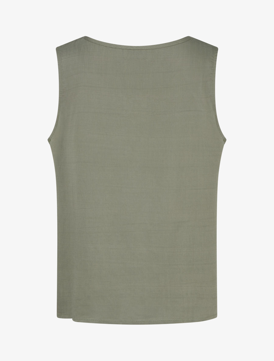 Top uni à détail broderies vagues - Kaki - 2