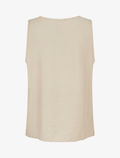 Top sans manches à col rond et broderie - Beige - 2