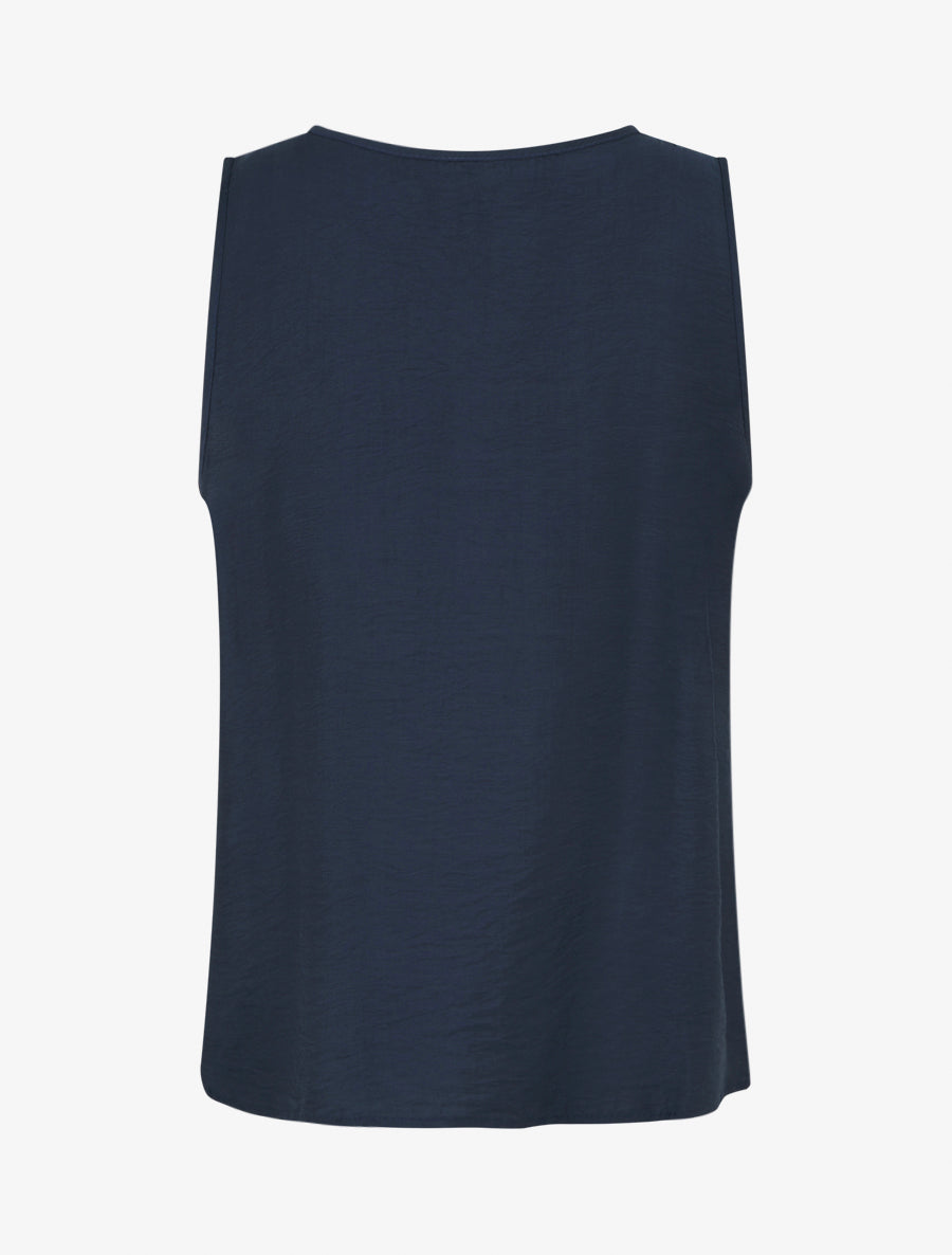 Top sans manches à col rond et broderie - Marine - 2