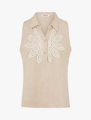 Chemisier sans manches à broderie floral - Beige - 1