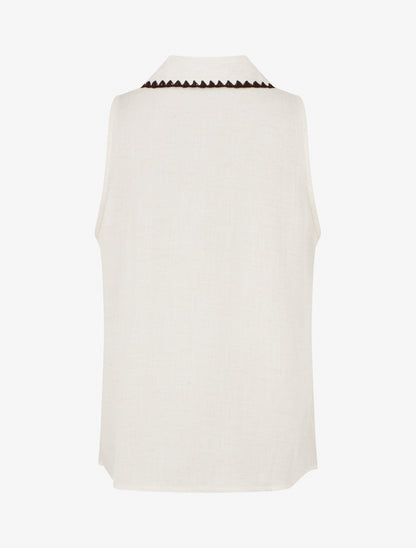 Chemisier sans manches à col brodé - Écru - 2