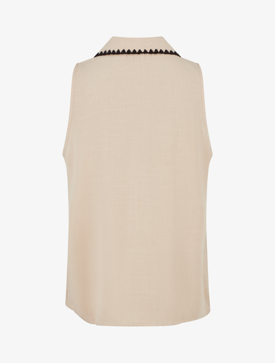 Chemisier sans manches à col brodé - Beige - 2
