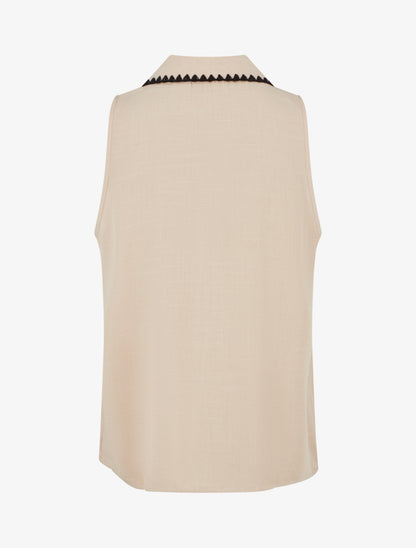 Chemisier sans manches à col brodé - Beige - 2