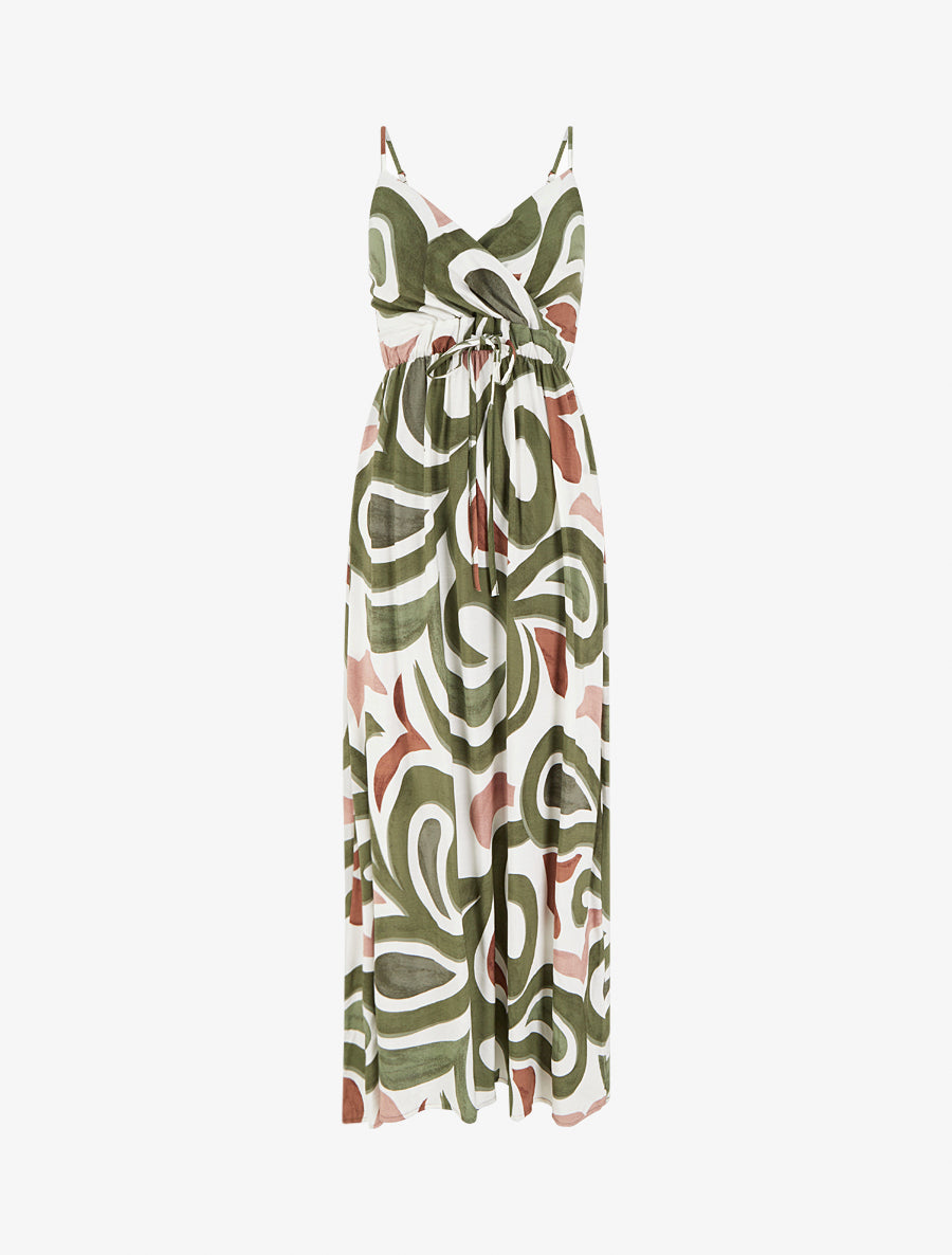 Robe longue imprimé fantaisie - Kaki - 1