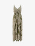 Robe longue imprimé feuilles stylisées - Kaki - 1
