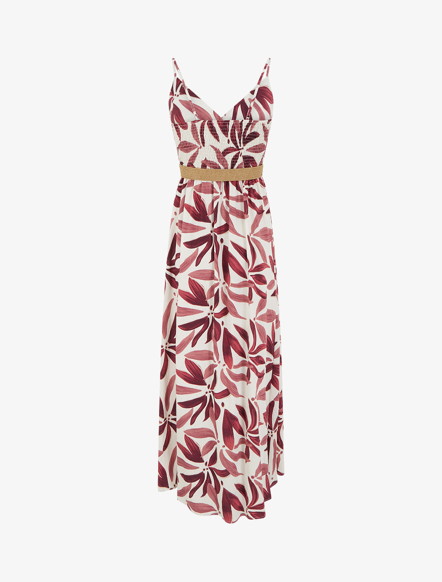 Robe longue évasée imprimé végétal - Vieux rose - 2