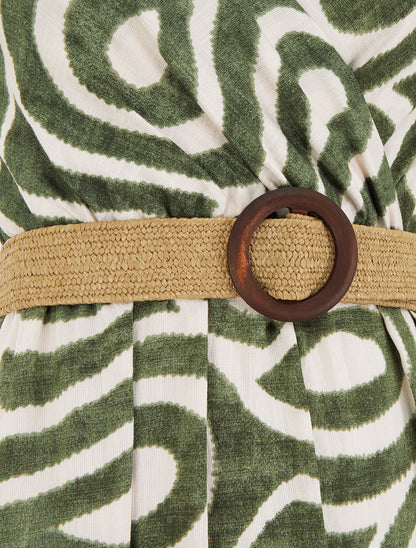 Robe longue évasée imprimé courbes fantaisies - Kaki - 3